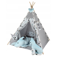 Detský stan TEEPEE (TÍPÍ) ZVIERATÁ s doplnkami - Les - šedo/modrý