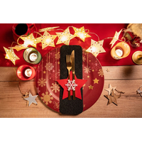 Vianočný obal na príbory - 6 ks - červené - hviezdička a vločka
