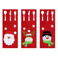 Vianočný obal na príbory - 3 ks - červené - Santa Claus, Sob a Snehuliak