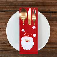 Vianočný obal na príbory - 3 ks - červené - Santa Claus, Sob a Snehuliak