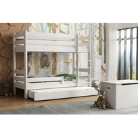 Detská poschodová posteľ z masívu GABI - 160x80 cm - biela so zelenými šuplíkmi + MATRACE