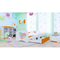 Detská posteľ pre DVOCH (s výsuvným lôžkom) 200x90 cm - KYTIČKY V SRDIEČKU