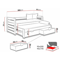 Detská posteľ z masívu borovice TOMÁŠ s prístelkou a šuplíkmi - 200x90 cm - biela