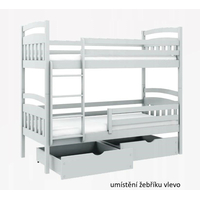 Detská poschodová posteľ z masívu borovice JAKUB II so zásuvkami - 200x90 cm - BIELA