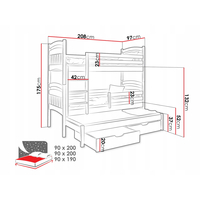 Detská poschodová posteľ z masívu borovice JAKUB III s prístelkou a zásuvkami - 200x90 cm - BIELA