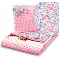 Detská deka do kočíka s vankúšikom a motýlikom - PREMIUM set 3v1 - Líška a zajačik s ružovou minky
