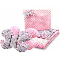 Detská deka do kočíka s vankúšikom a motýlikom - PREMIUM set 3v1 - Líška a zajačik s ružovou minky