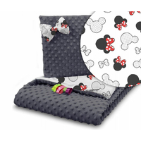 Detská deka do kočíka s vankúšikom a motýlikom - BABYMAM PREMIUM set 3v1 - Myška Minnie s grafitovou minky
