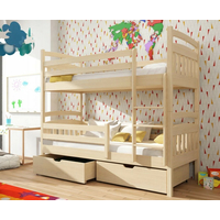 Detská poschodová posteľ z masívu borovice JAKUB II so šuplíkmi - 200x90 cm - prírodná borovica