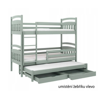 Detská poschodová posteľ z masívu borovice JAKUB III s prístelkou a šuplíkmi - 200x90 cm - prírodná borovica