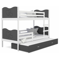 Detská poschodová posteľ s prístelkou MAX Q - 190x80 cm - šedo-biela - srdiečka