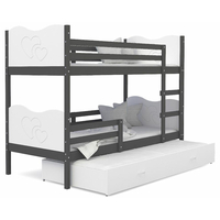 Detská poschodová posteľ s prístelkou MAX Q - 190x80 cm - bielo-sivá - srdiečka