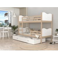 Detská poschodová posteľ so zásuvkou MAX R - 160x80 cm - biela / borovica - srdiečka