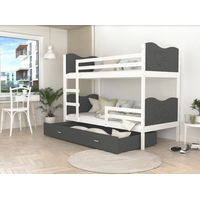 Detská poschodová posteľ so zásuvkou MAX R - 160x80 cm - šedo-biela - srdiečka