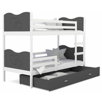 Detská poschodová posteľ so zásuvkou MAX R - 190x80 cm - šedo-biela - srdiečka