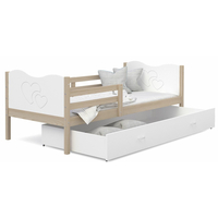 Detská posteľ so zásuvkou MAX S - 160x80 cm - biela / borovica - srdiečka