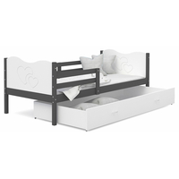 Detská posteľ so zásuvkou MAX S - 190x80 cm - bielo-sivá - srdiečka