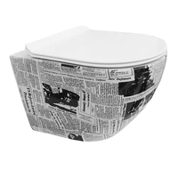 Závesné WC MEXEN LENA RIMLE  - biela s dekorom novín + Duroplast sedátko, 30224099
