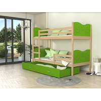 Detská poschodová posteľ so zásuvkou MAX R - 190x80 cm - zelená / borovica - motýle