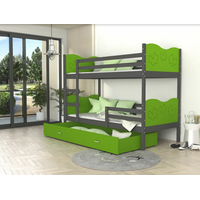 Detská poschodová posteľ so zásuvkou MAX R - 160x80 cm - zeleno-šedá - motýle