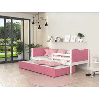 Detská posteľ s prístelkou MAX W - 190x80 cm - ružovo-biela - motýle