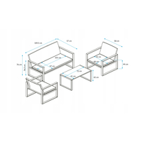 Záhradný ratanový nábytok ASPEN (lavička + 2 kreslá + stôl) - šedý