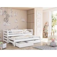 Detská posteľ z masívu borovice SANDRA s prístelkou a zásuvkami - 200x90 cm - BIELA