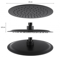Sprchová dažďová hlavica YOKA SLIM - guľatá - 25 cm - čierna