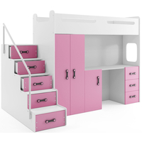 Detská vyvýšená posteľ s písacím stolom a skriňou MAXÍK 4 bielo-ružová - 200x80 cm + matrac ZADARMO