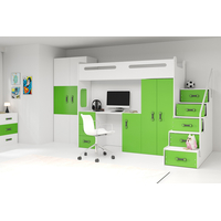 Detská vyvýšená posteľ s písacím stolom a skriňou MAXÍK 4 bielo-zelená - 200x80 cm + matrac ZADARMO