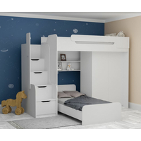 Detská vyvýšená posteľ s dodatkovým lôžkom a skriňou DORIAN II - 200x90 cm - biela