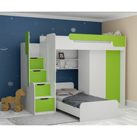 Detská vyvýšená posteľ s dodatkovým lôžkom a skriňou DORIAN II - 200x90 cm - zelená