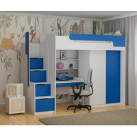 Detská vyvýšená posteľ s písacím stolom a skriňou DORIAN - 200x90 cm - modrá