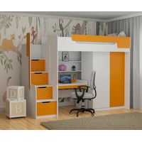 Detská vyvýšená posteľ s písacím stolom a skriňou DORIAN - 200x90 cm - oranžová