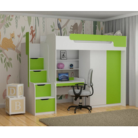 Detská vyvýšená posteľ s písacím stolom a skriňou DORIAN - 200x90 cm - zelená