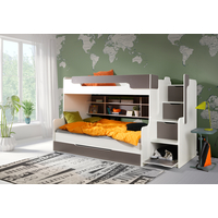 Detská poschodová posteľ s rozšíreným spodným lôžkom a zásuvkou HARRY bielo-šedá - 200x90/120 cm