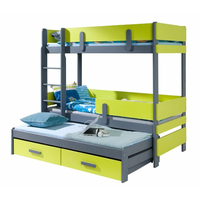 Detská poschodová posteľ z masívu borovice ETTORE III s prístelkou a zásuvkami - 200x90 cm - grafit/zelená