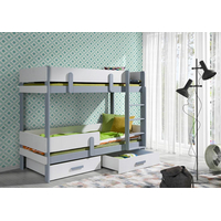 Detská poschodová posteľ z masívu borovice ETTORE so šuplíkmi - 200x90 cm - šedá/biela
