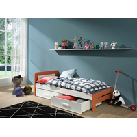 Detská posteľ z masívu borovice ALMA so zásuvkami - 200x90 cm - biela/hnedá