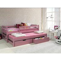 Detská posteľ z masívu borovice MARTIN II s prístelkou a zásuvkami - 200x90 cm - ružová