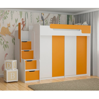 Detská vyvýšená posteľ so šatníkovými skriňami DORIAN III - 200x90 cm - oranžová