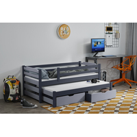 Detská posteľ z masívu borovice MARTIN II s prístelkou a zásuvkami - 200x90 cm - grafit/šedá