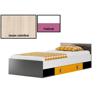 NA SKLADE: Detská posteľ so šuplíkmi YELLOW - typ A - 200x90 cm - jaseň coimbra/fialová