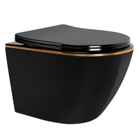 Závesné WC Rea Carlo mini RIMLESS + Duroplast sedátko flat - čierne so zlatým okrajom