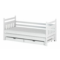 Detská posteľ z masívu borovice DAN s prístelkou a šuplíky - 200x90 cm - biela