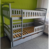 Detská poschodová posteľ z masívu borovice HENRY so zásuvkami 200x90 cm - svetlo šedá