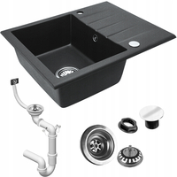 Kuchynský granitový drez REA NORTH - 48,5 x 59,5 cm - čierny prskaný