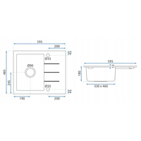 Kuchynský granitový drez REA NORTH - 48,5 x 59,5 cm - metalický čierny