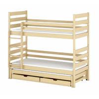 Detská poschodová posteľ z masívu borovice TEODOR s prístelkou a šuplíky - 200x90 cm - prírodná