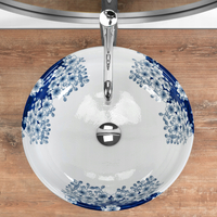 Keramické umývadlo Rea FIORI - biele/modré - vzor kvetín